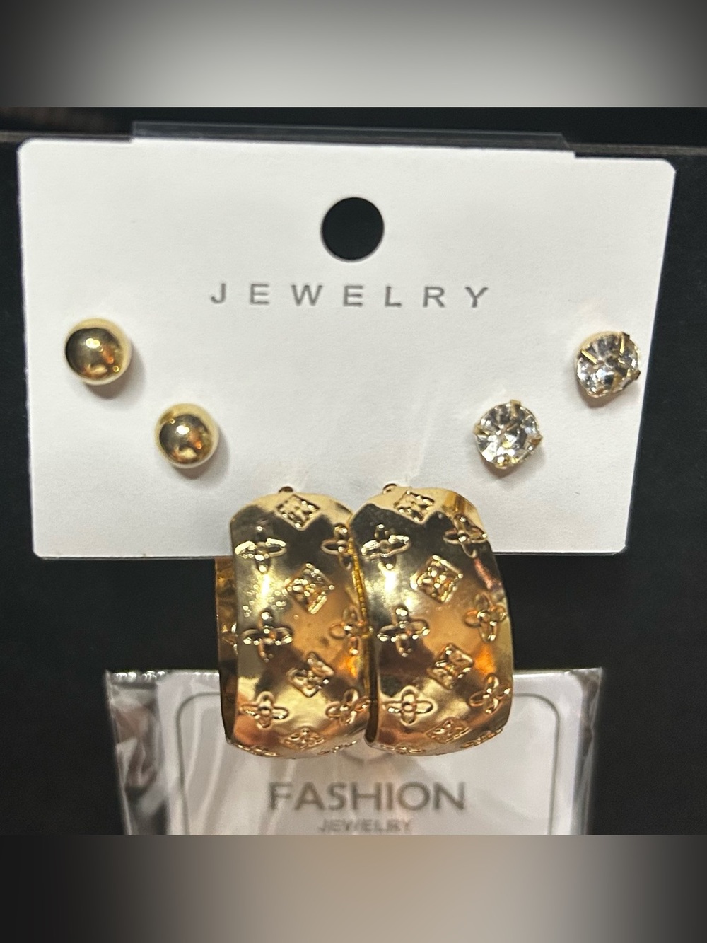 Patterned Hoop Earrings & 2 Stud Sets- Fashion Jewelry